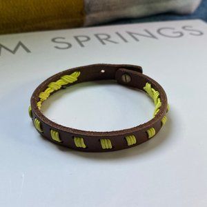 Gap Brown Leather & Florescent Yellow Rope Bracelet